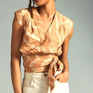 Anthropologie Women's Brown and Cream Blouse